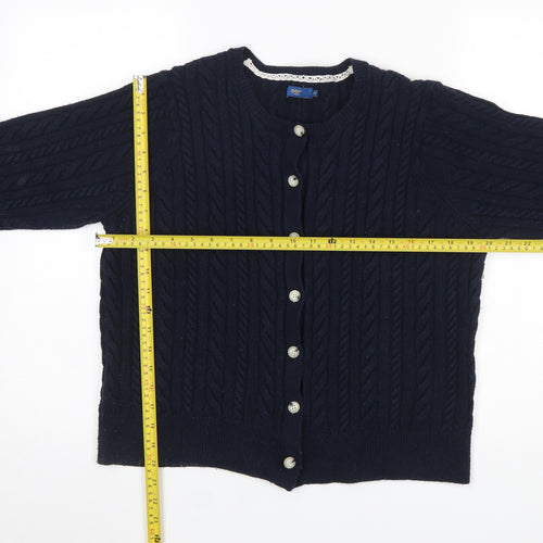 Cotton Traders Women Blue Cable-Knit Cardigan UK 20 Long Sleeve