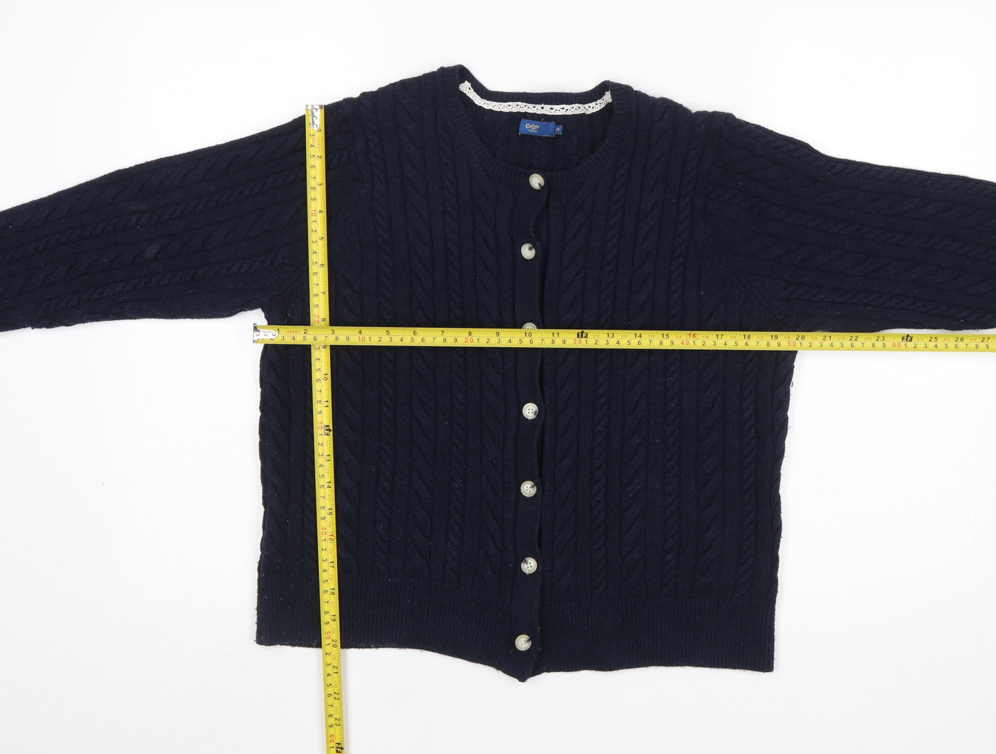 Cotton Traders Women Blue Cable-Knit Cardigan UK 20 Long Sleeve