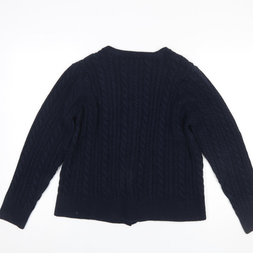 Cotton Traders Women Blue Cable-Knit Cardigan UK 20 Long Sleeve
