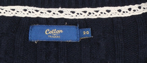 Cotton Traders Women Blue Cable-Knit Cardigan UK 20 Long Sleeve