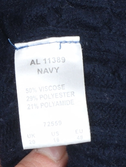 Cotton Traders Women Blue Cable-Knit Cardigan UK 20 Long Sleeve