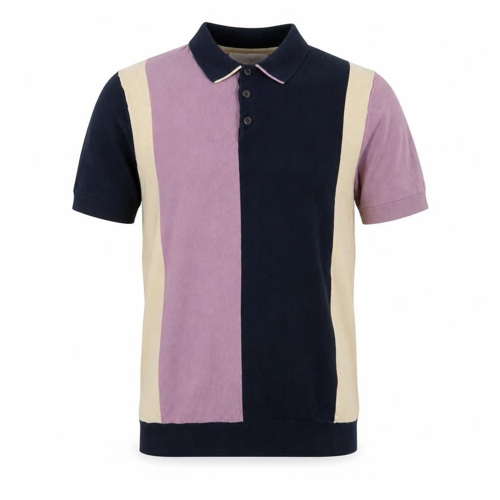 Selected Homme Men’s Colourblock Polo Shirt Black Beige Purple Size S