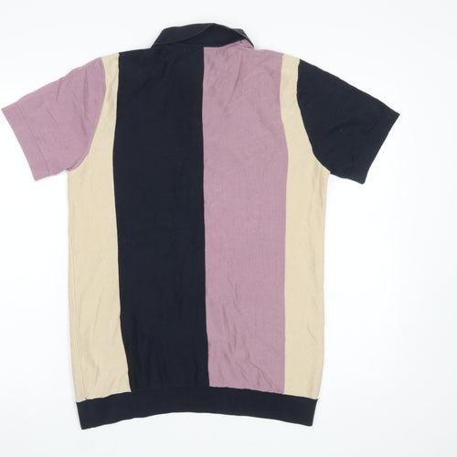 Selected Homme Men’s Colourblock Polo Shirt Black Beige Purple Size S