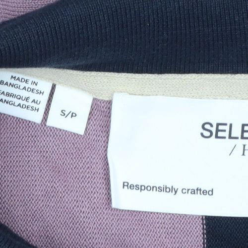 Selected Homme Men’s Colourblock Polo Shirt Black Beige Purple Size S