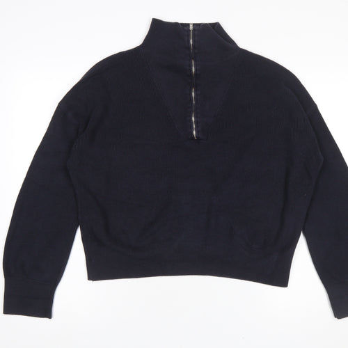 French Connection Women's Black High Neck Zip Cotton Jumper Size S