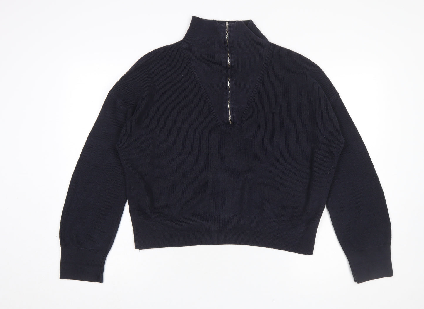 French Connection Women's Black High Neck Zip Cotton Jumper Size S