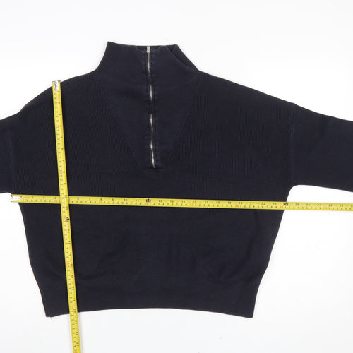French Connection Women's Black High Neck Zip Cotton Jumper Size S
