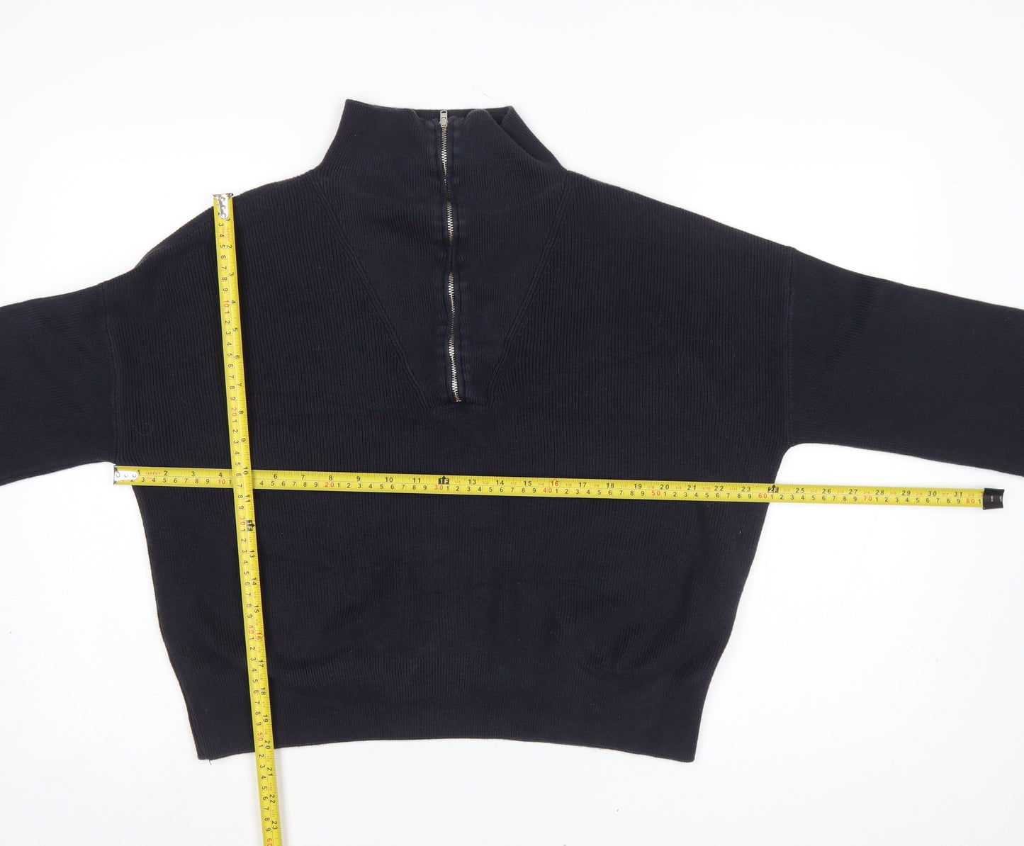 French Connection Women's Black High Neck Zip Cotton Jumper Size S