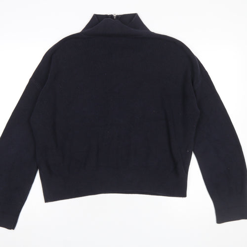 French Connection Women's Black High Neck Zip Cotton Jumper Size S