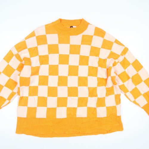 H&M Women’s Orange Check Pullover Jumper XL Knit Acrylic