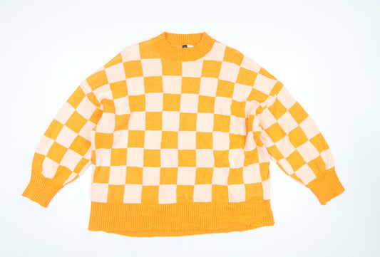 H&M Women’s Orange Check Pullover Jumper XL Knit Acrylic