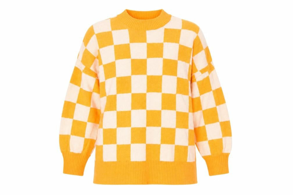 Front view of H&M Women’s Orange Check jumper XL Knit Acrylic