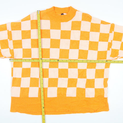 H&M Women’s Orange Check Pullover Jumper XL Knit Acrylic