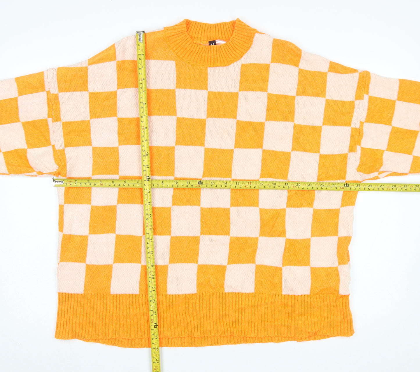 H&M Women’s Orange Check Pullover Jumper XL Knit Acrylic