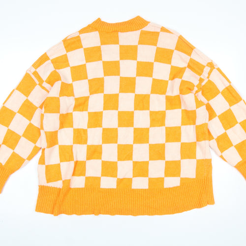 H&M Women’s Orange Check Pullover Jumper XL Knit Acrylic