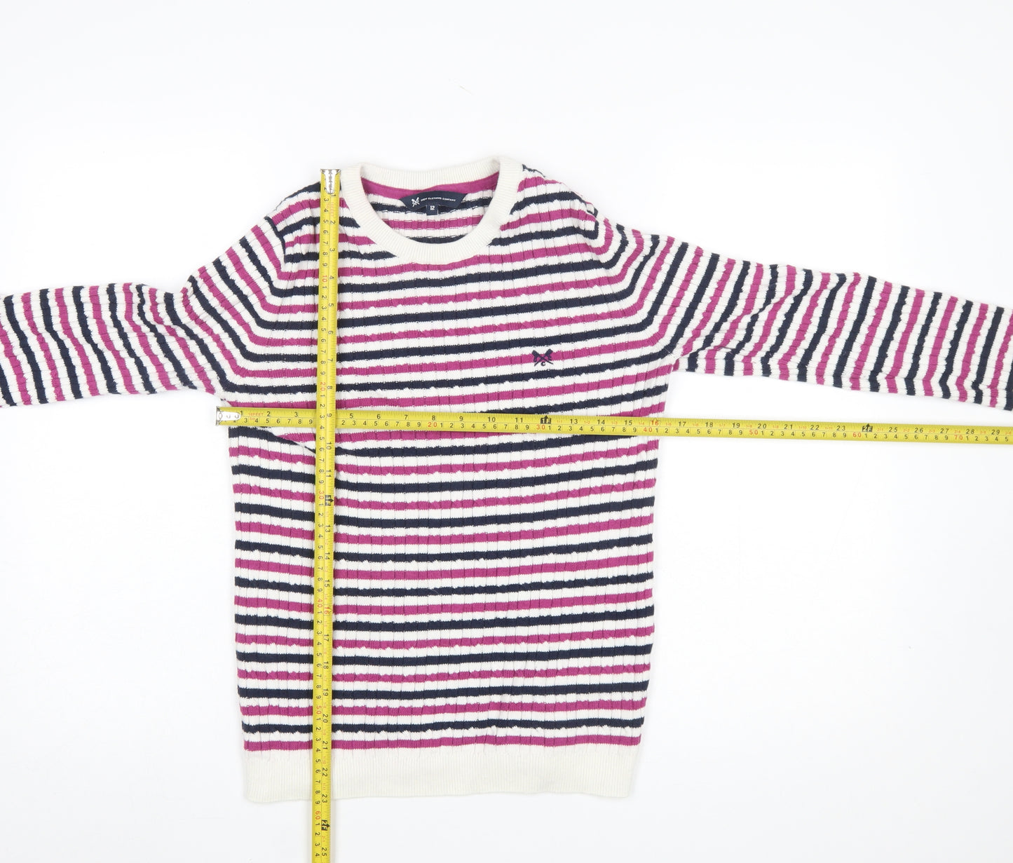Crew Clothing Women’s Multicoloured Stripe Cotton Cashmere Jumper Size 12