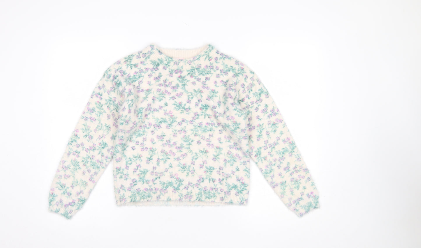 Franki by Francesca’s Girls Ivory Floral Pullover Jumper Size 12 Nylon Blend