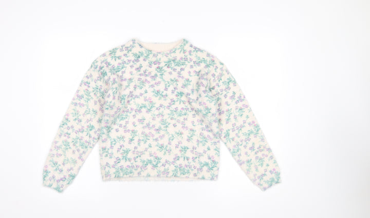 Franki by Francesca’s Girls Ivory Floral Pullover Jumper Size 12 Nylon Blend