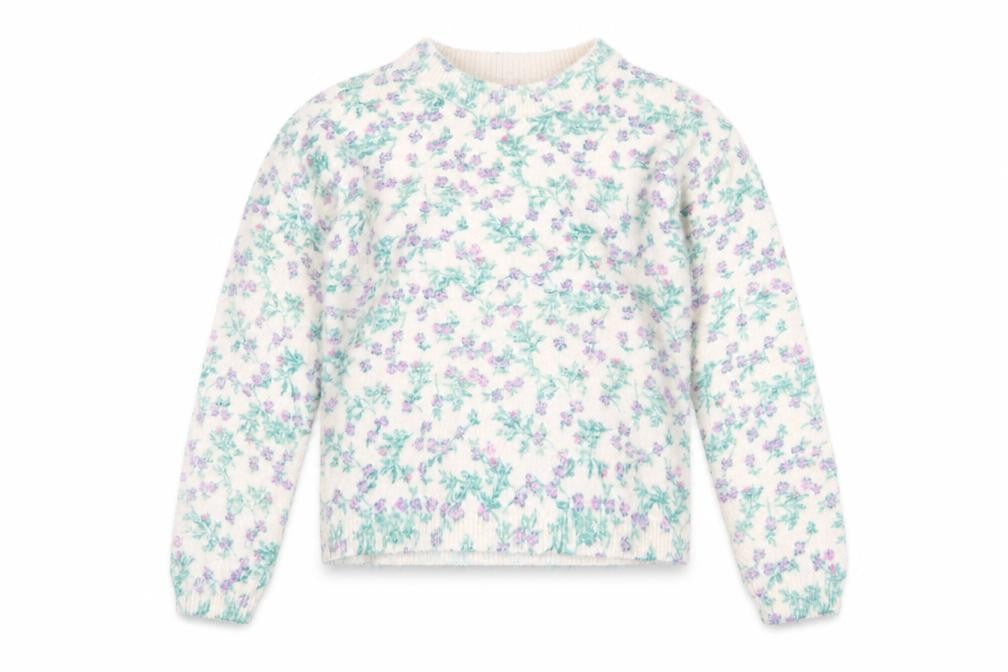 Front view of Franki by Francesca’s girls’ ivory floral jumper, size 12, nylon blend