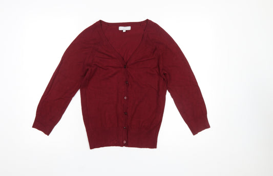 Red Herring Women Red V-Neck Button Knit Cardigan Size 10