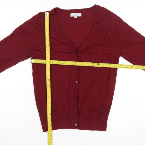 Red Herring Women Red V-Neck Button Knit Cardigan Size 10