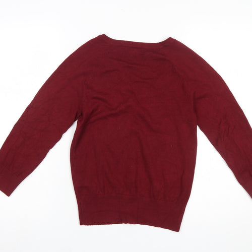 Red Herring Women Red V-Neck Button Knit Cardigan Size 10