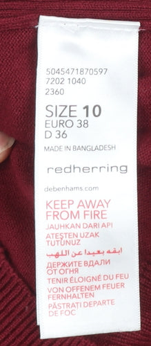 Red Herring Women Red V-Neck Button Knit Cardigan Size 10