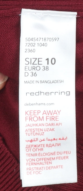 Red Herring Women Red V-Neck Button Knit Cardigan Size 10