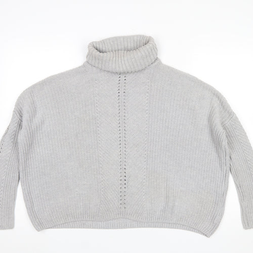 Miss Selfridge Women’s Grey Roll Neck Cable-Knit Jumper UK 8