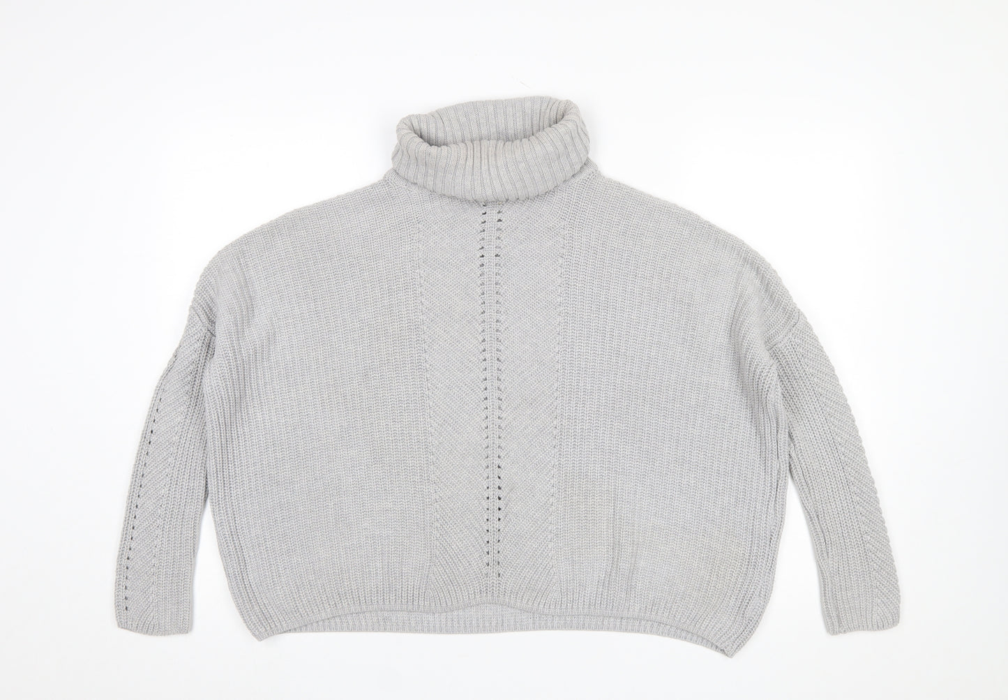 Miss Selfridge Women’s Grey Roll Neck Cable-Knit Jumper UK 8