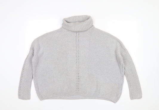 Miss Selfridge Women’s Grey Roll Neck Cable-Knit Jumper UK 8