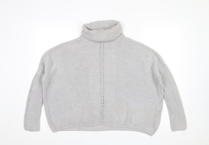Miss Selfridge Women’s Grey Roll Neck Cable-Knit Jumper UK 8