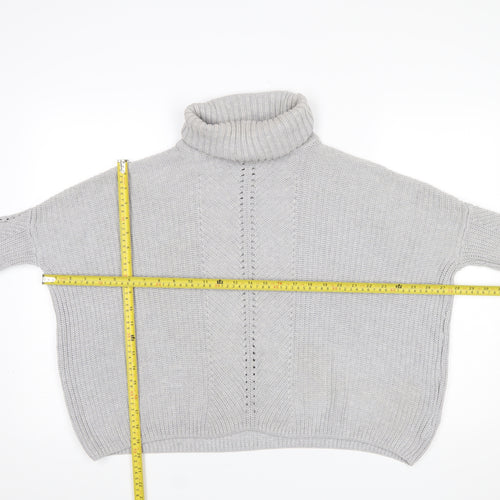 Miss Selfridge Women’s Grey Roll Neck Cable-Knit Jumper UK 8