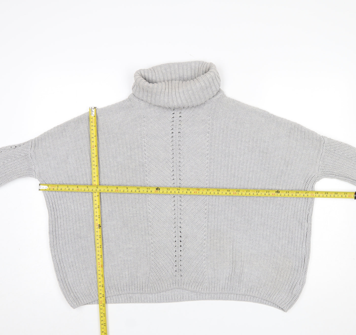 Miss Selfridge Women’s Grey Roll Neck Cable-Knit Jumper UK 8