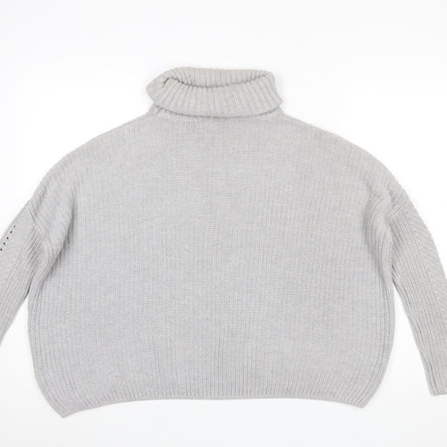 Miss Selfridge Women’s Grey Roll Neck Cable-Knit Jumper UK 8
