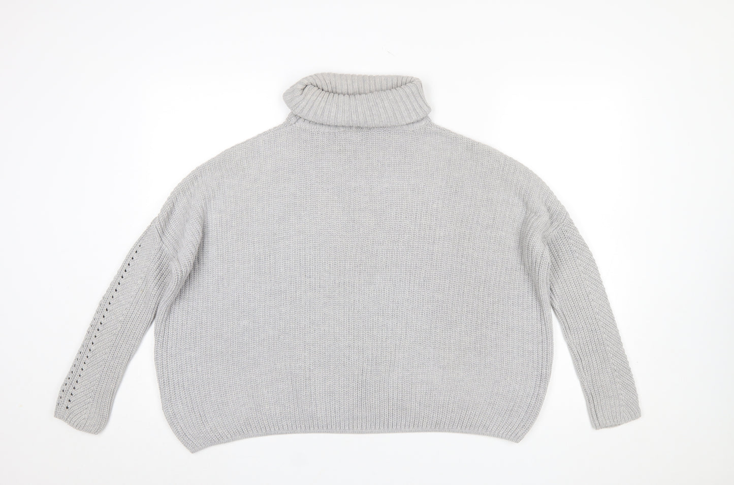 Miss Selfridge Women’s Grey Roll Neck Cable-Knit Jumper UK 8