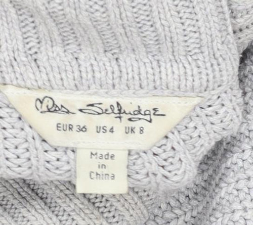 Miss Selfridge Women’s Grey Roll Neck Cable-Knit Jumper UK 8