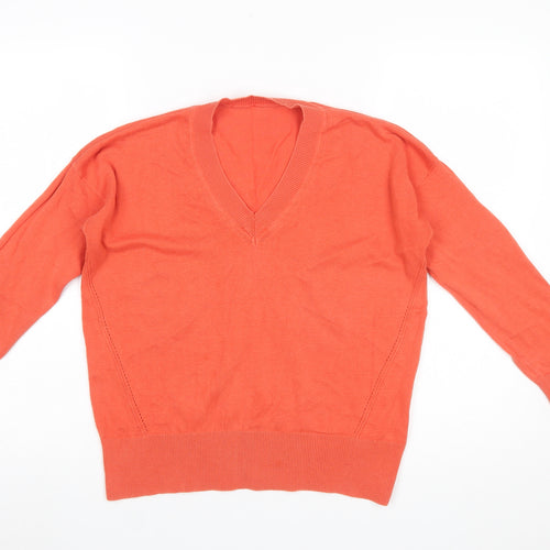 Marks and Spencer Women Orange V-Neck Cotton Jumper Size S