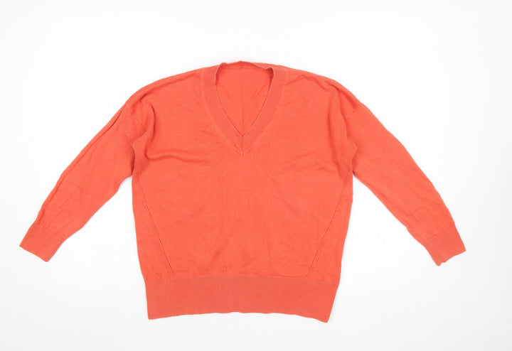 Marks and Spencer Women Orange V-Neck Cotton Jumper Size S