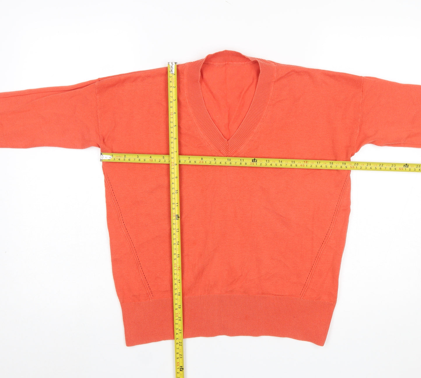Marks and Spencer Women Orange V-Neck Cotton Jumper Size S