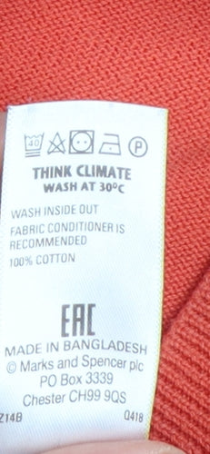 Marks and Spencer Women Orange V-Neck Cotton Jumper Size S