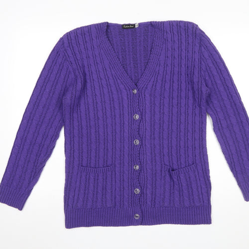 Fashion Alert Women's Purple Cable Knit V-Neck Cardigan M