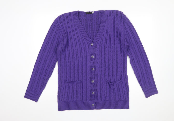 Fashion Alert Women's Purple Cable Knit V-Neck Cardigan M