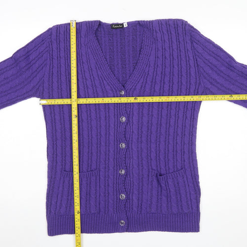 Fashion Alert Women's Purple Cable Knit V-Neck Cardigan M
