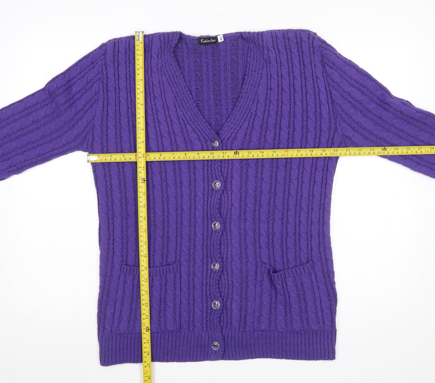 Fashion Alert Women's Purple Cable Knit V-Neck Cardigan M