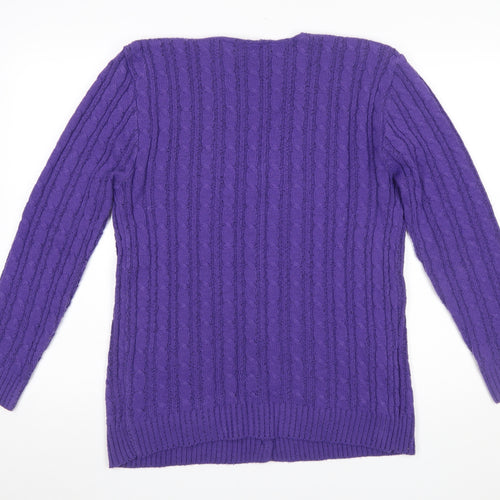 Fashion Alert Women's Purple Cable Knit V-Neck Cardigan M