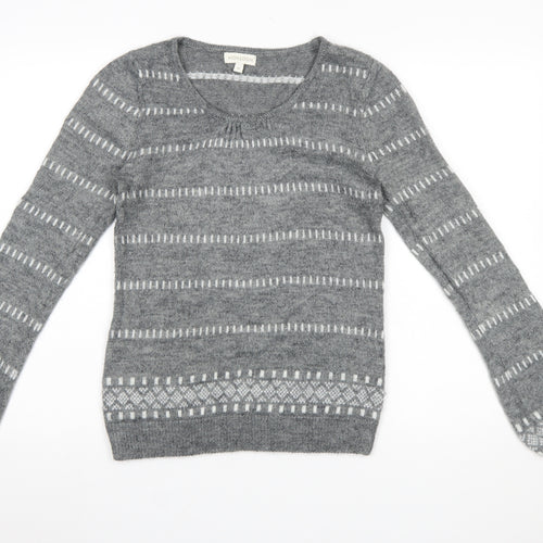 Monsoon Women Grey Wool Blend Fair Isle Long Sleeve Jumper M