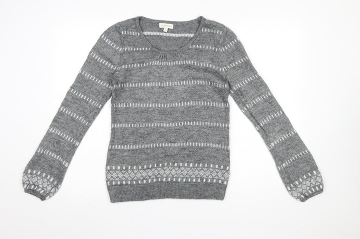 Monsoon Women Grey Wool Blend Fair Isle Long Sleeve Jumper M