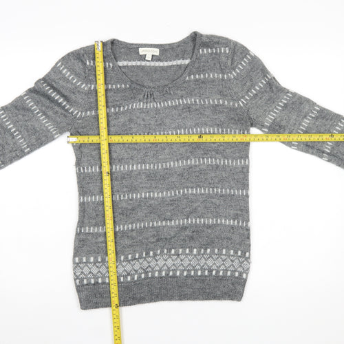 Monsoon Women Grey Wool Blend Fair Isle Long Sleeve Jumper M