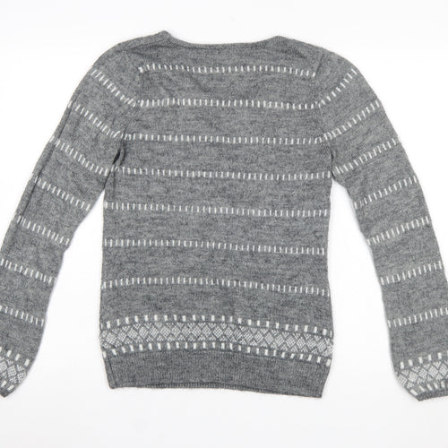 Monsoon Women Grey Wool Blend Fair Isle Long Sleeve Jumper M